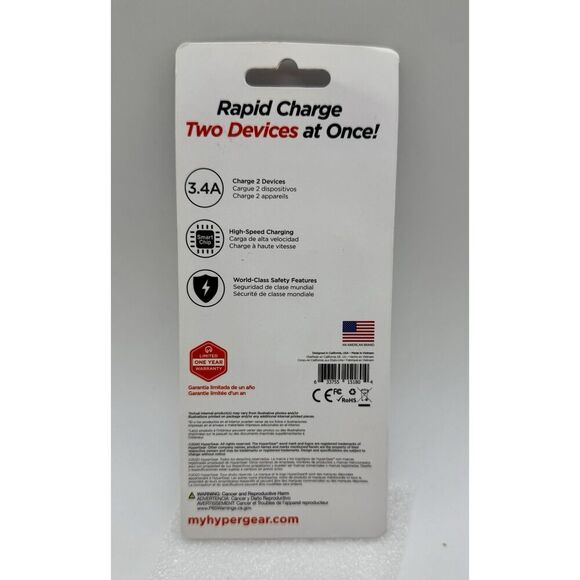 HyperGear 3.4A High-Power Dual USB Car Charger Smart Chip Tech New - Picture 2 of 2